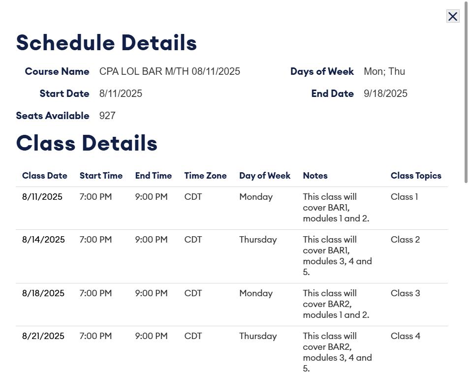 Becker CPA schedule