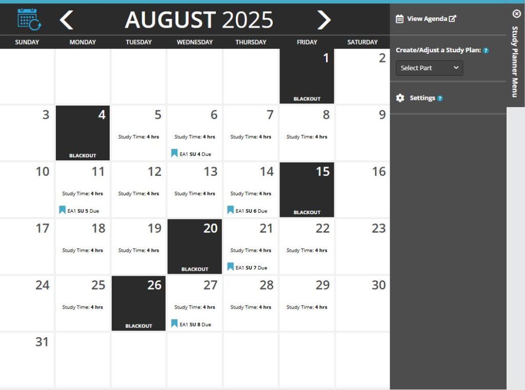 Gleim EA study calendar