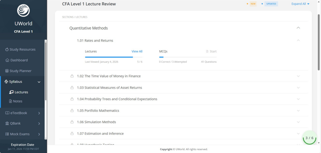UWorld CFA lecture review