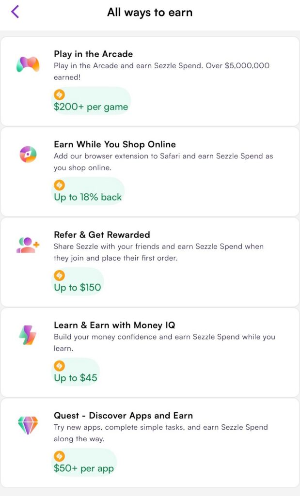 ways to earn Sezzle spend