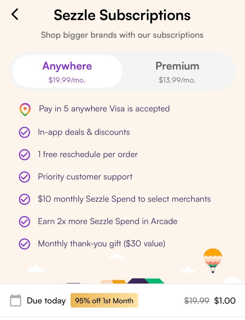 Sezzle subscriptions