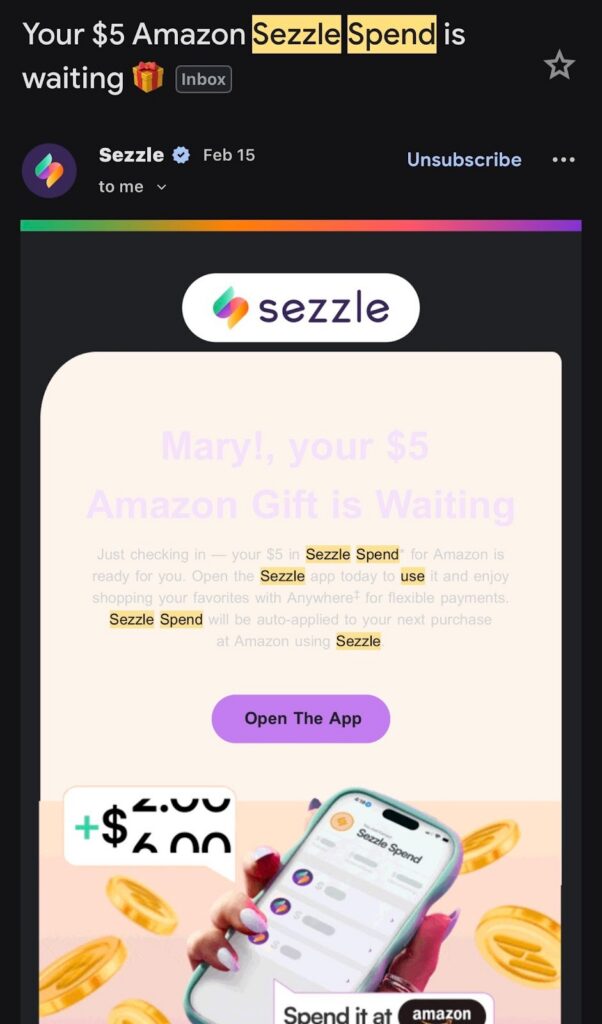 Amazon Sezzle spend
