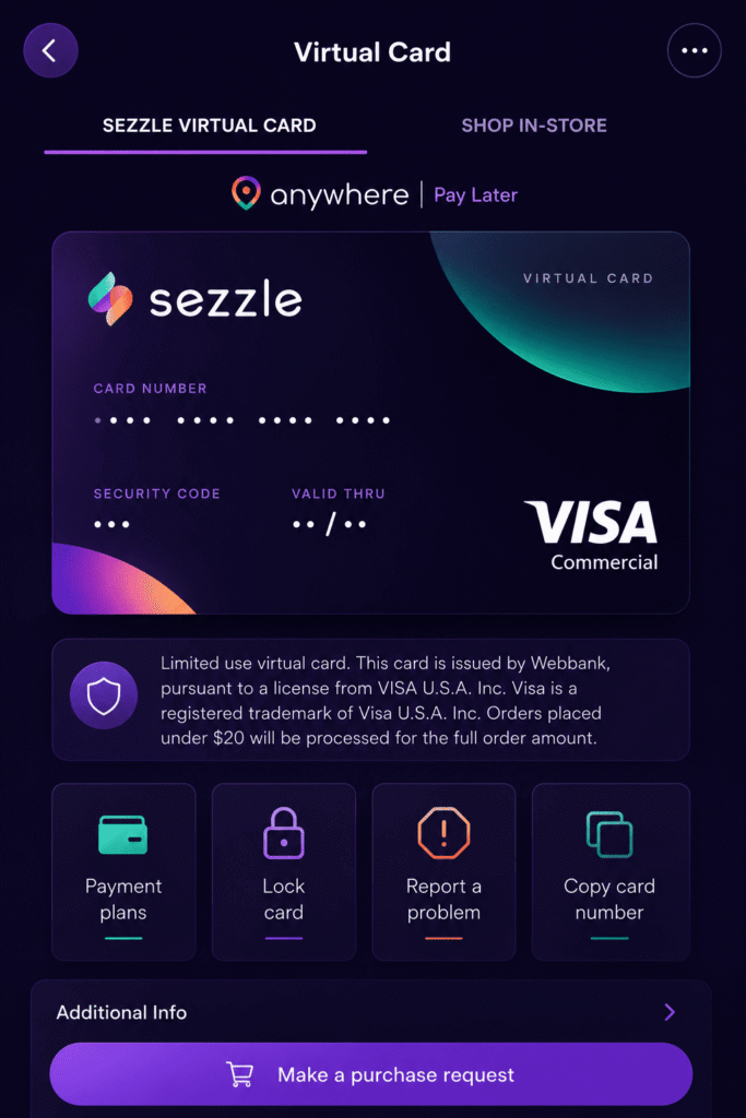 Sezzle Virtual Card