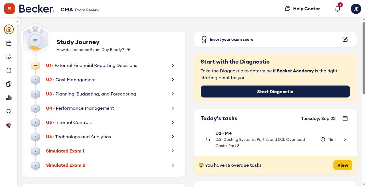 Becker CMA study dashboard and progress view