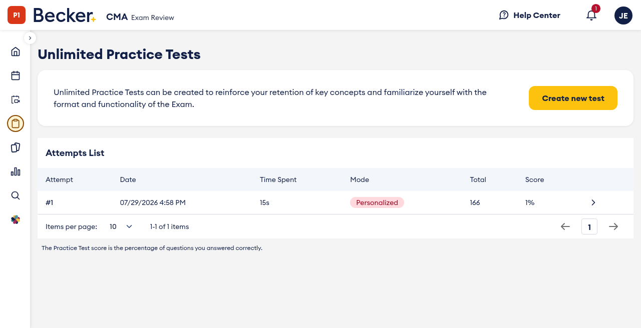 Becker CMA practice quiz with answer feedback and Ask Newt