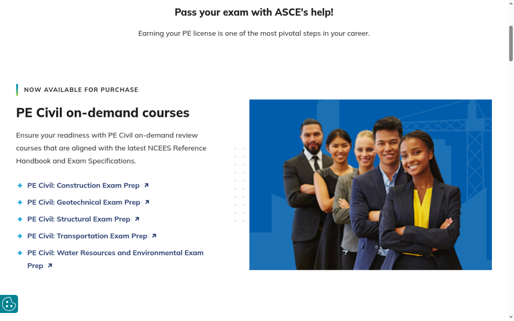 ASCE PE course options screen