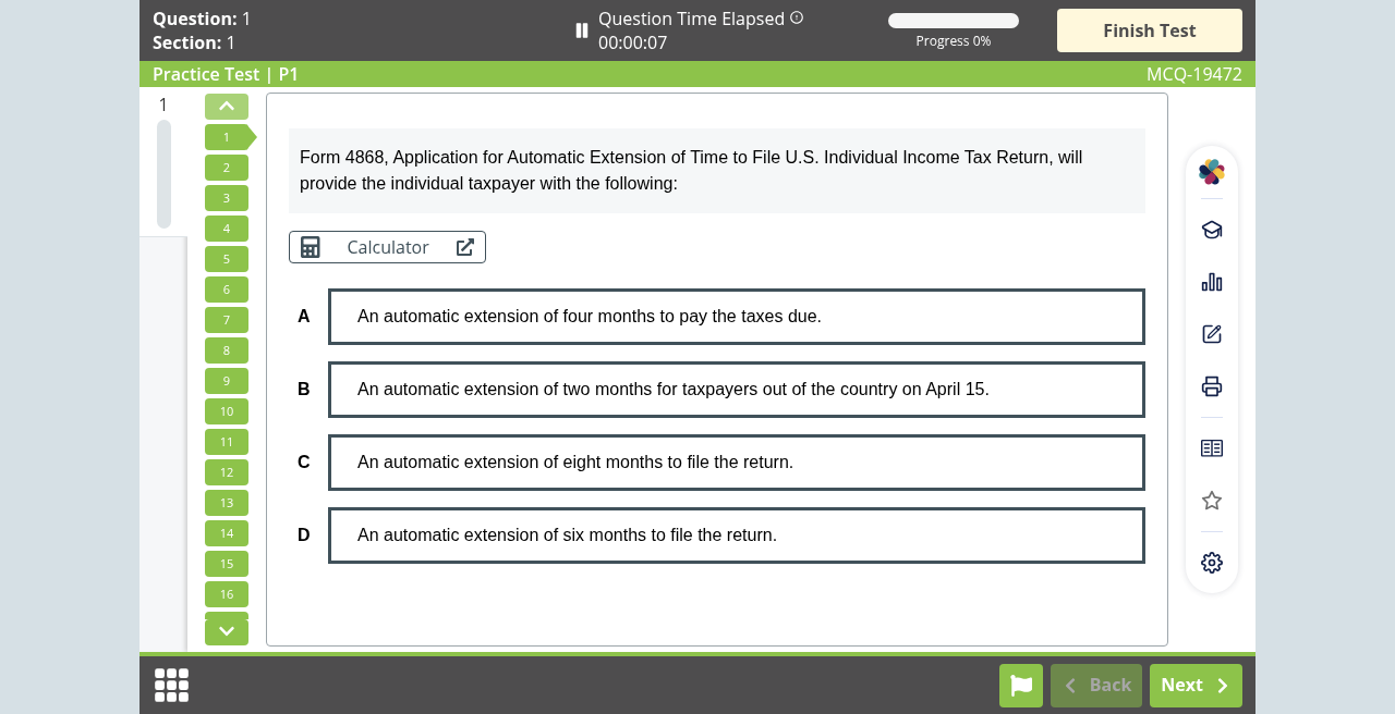 Becker EA practice quiz question during testing