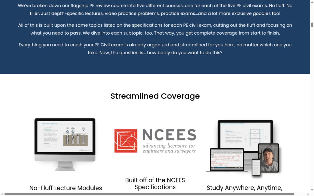 Civil Engineering Academy PE streamlined coverage