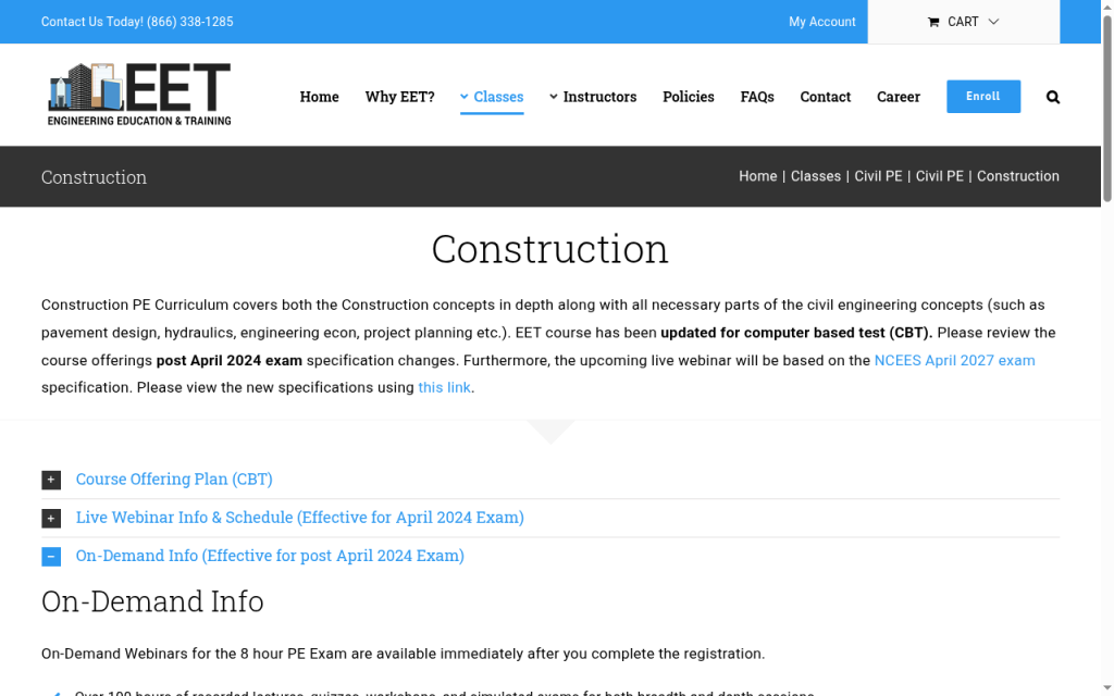 EET PE construction on-demand info screen