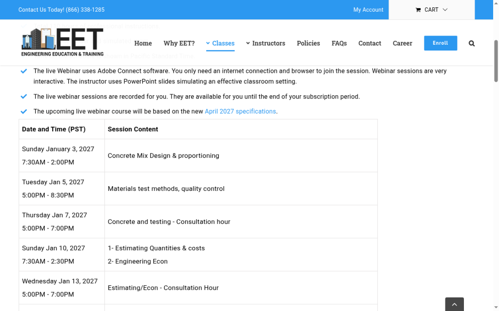 EET PE construction session table