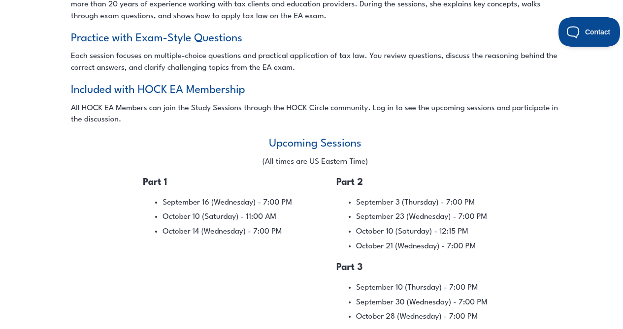 Hock EA PassKey upcoming study sessions schedule