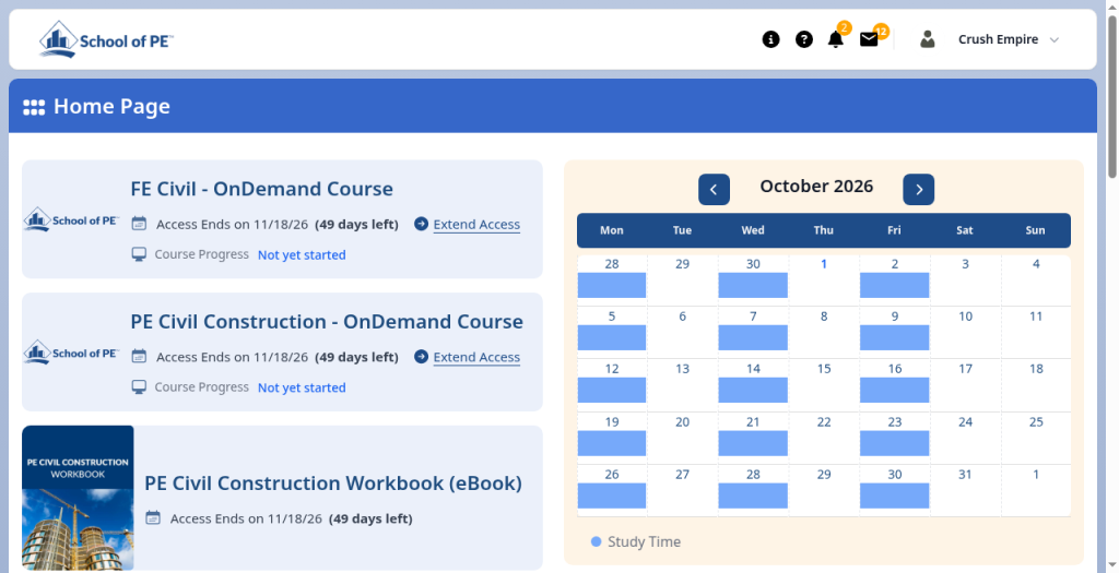 School of PE PE dashboard home