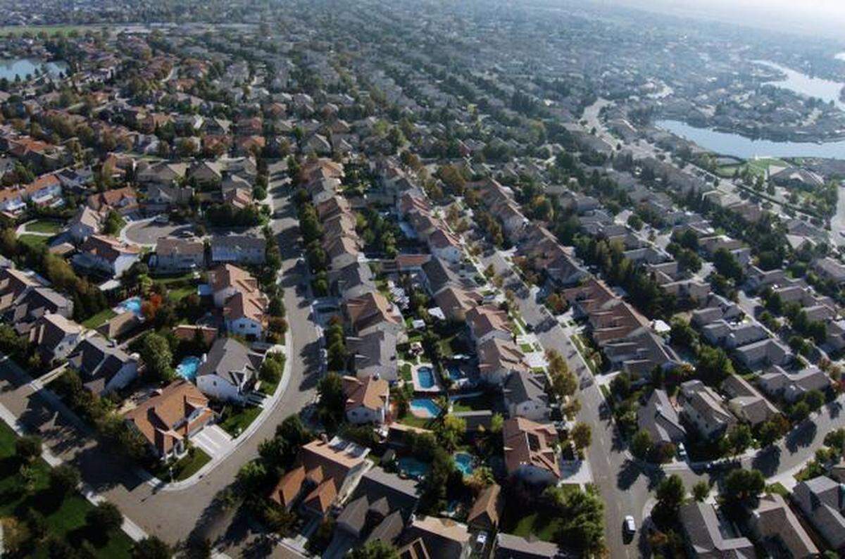 Elk Grove neighborhood near Laguna Blvd. and Harbor Point appears in this composite photograph of three images digitally stitched together on Monday, October 31, 2011.