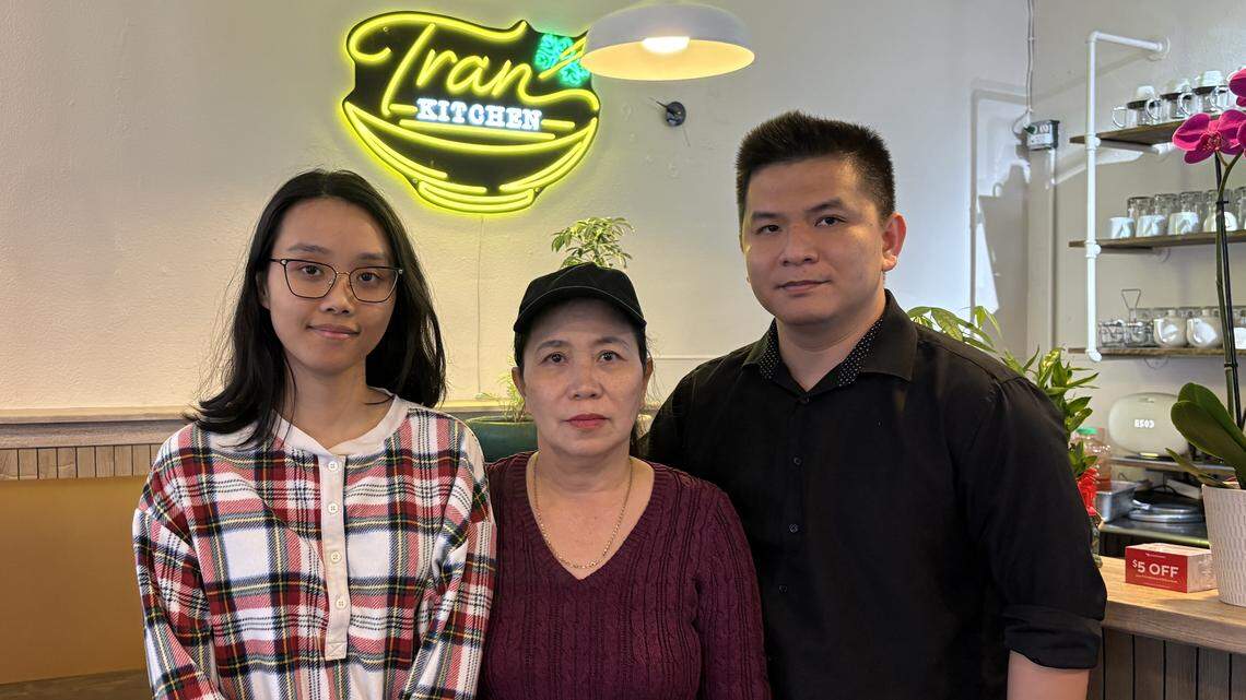 Tran Kitchen opens in April in Folsom, bringing Vietnamese cuisine from a family of immigrants who moved to the United States in 2016 — from left, Tram Huynh, Son Che and Henry Tran.