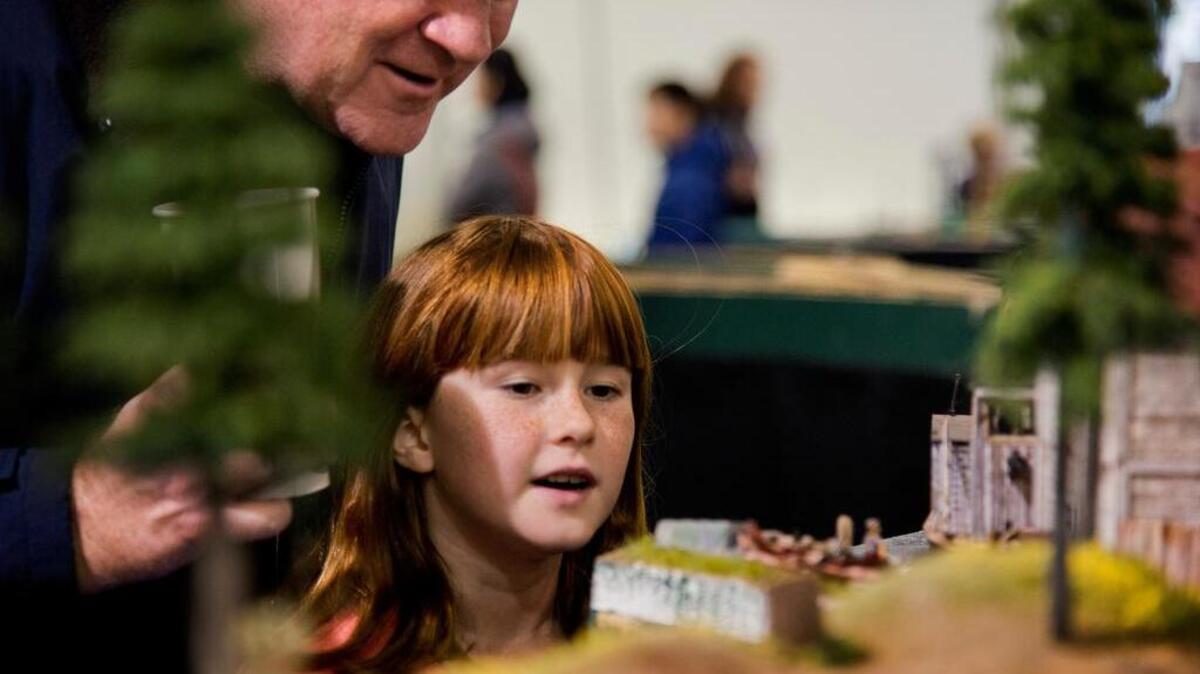Meghan Leick and her father David Leick of Lincoln at the Great Train Show at Cal Expo.