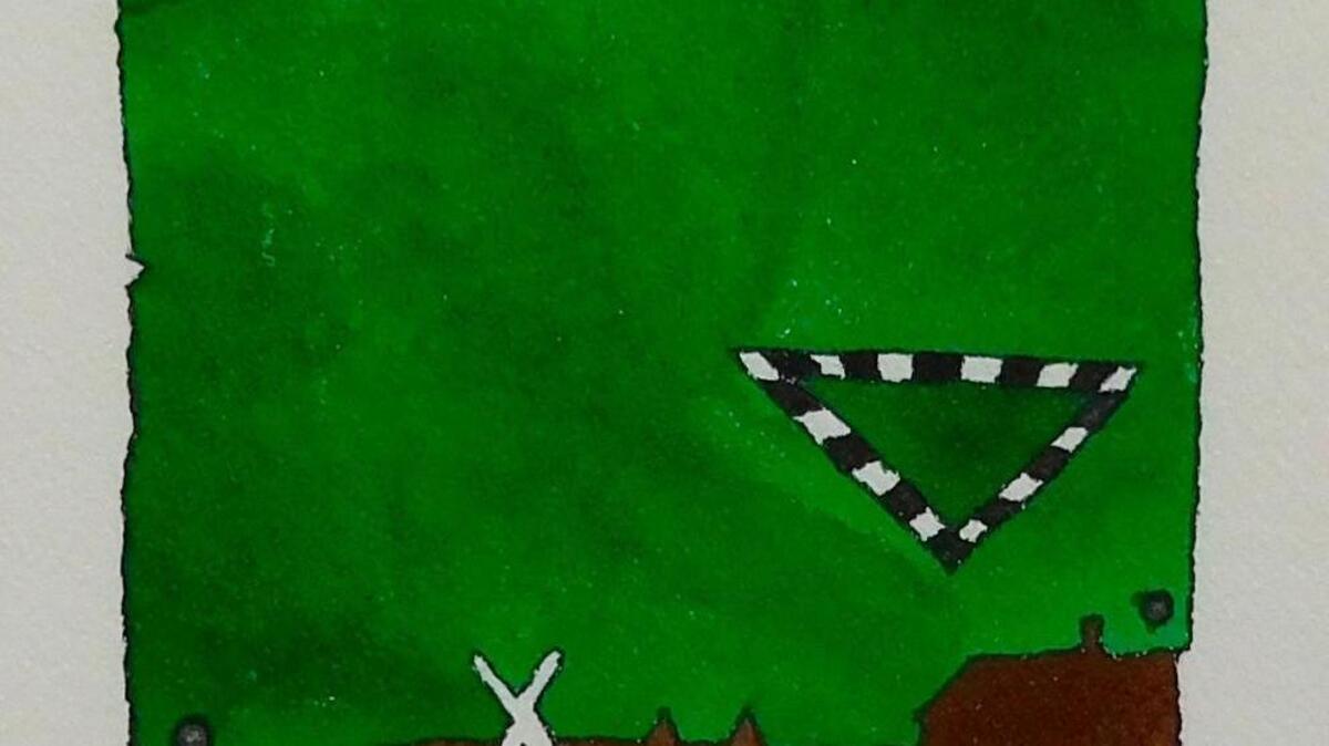 “Green Extravagance” by William T. Wiley is a 1980 watercolor on paper.