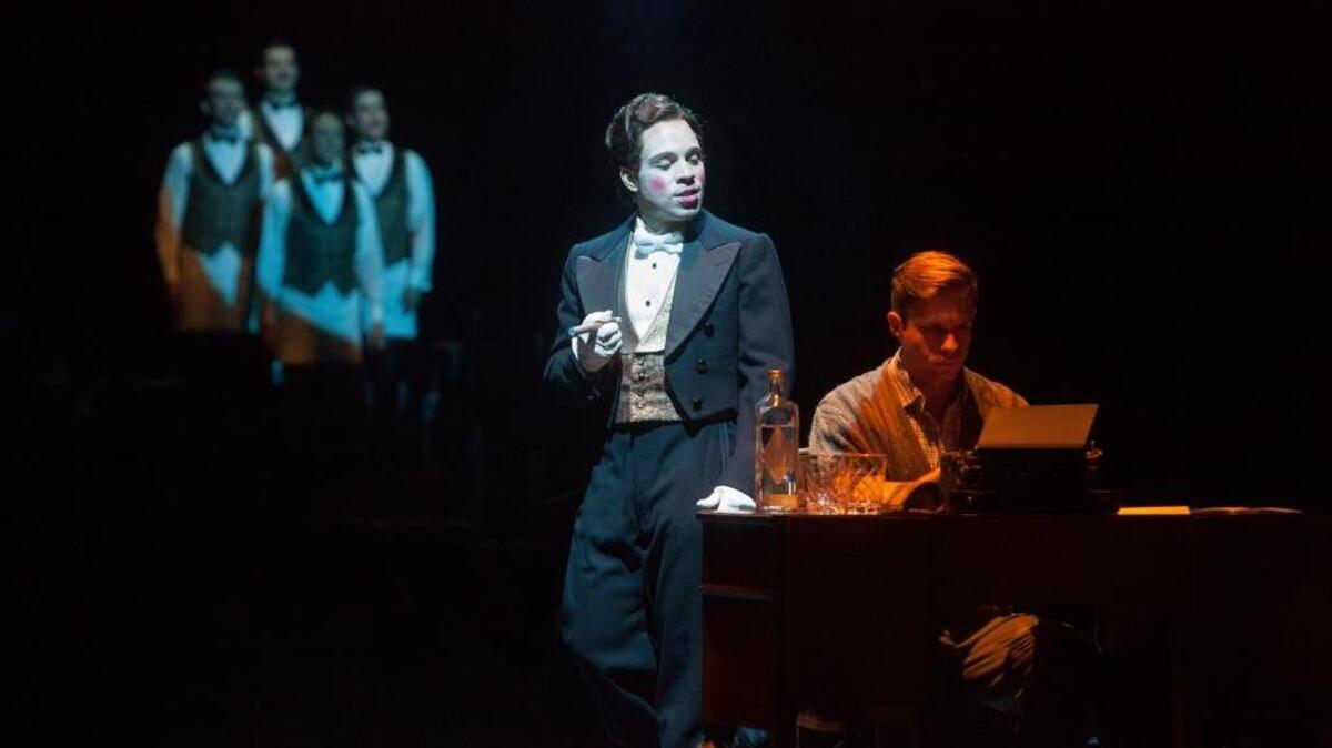 Robin De Jess as the Emcee, Hunter Ryan Herdlicka as Clifford Bradshaw and ensemble in Cabaret, produced by Music Circus at the Wells Fargo Pavilion July 26-31.