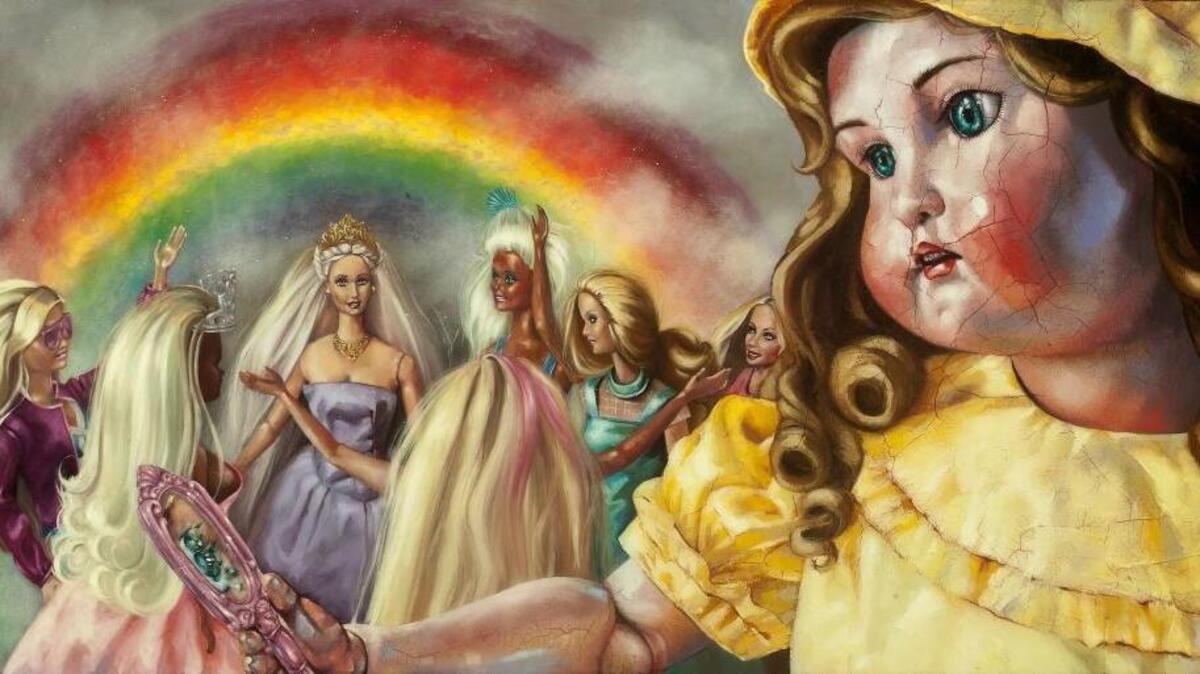 “5 More Pounds” by Blue Reid is part of the “Guns & Dolls” show at Archival Gallery.