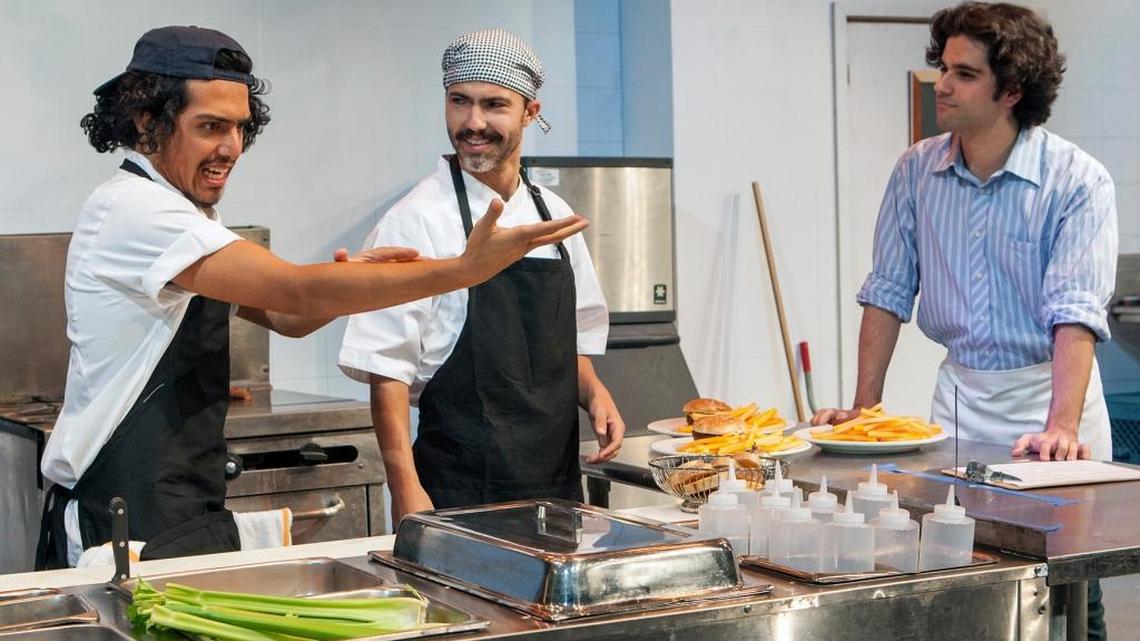 Capital Stage world premiere production of “How to Use A Knife” by Will Snider (From L to R) Eduardo A. Esqueda, Willem Long, Cole Winslow