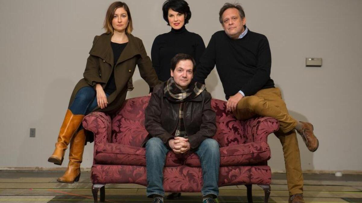 B Street is staging Will Eno’s dark comedy “The Realistic Joneses” starring (l-r), Dana Brooke, Elisabeth Nunziato, Dave Pierini and John Lamb.