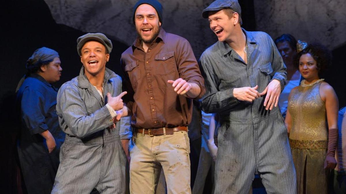 In “The Unfortunates” at American Conservatory Theatre are Christopher Livingston, left, Ian Merrigan and Jon Beavers.