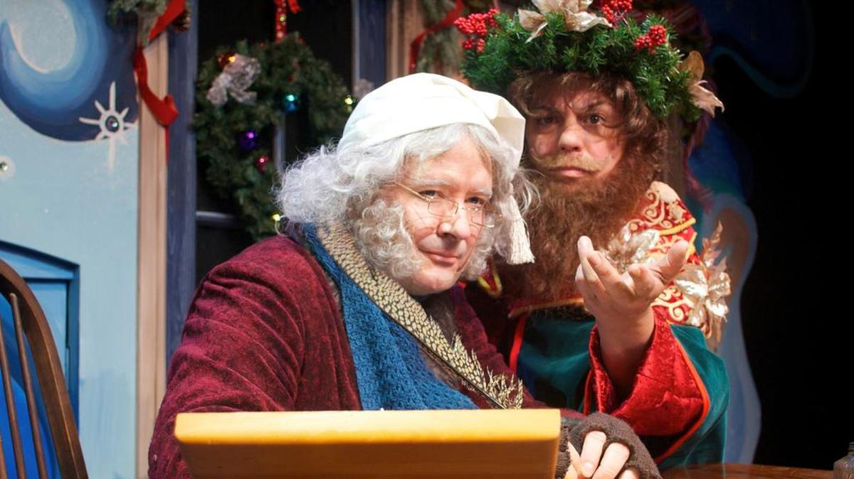 Greg Alexander as Ebeneezer Scrooge, shown here with Amy Kelly, is the main focus of the B Street Family Series production “A Christmas Carol.”