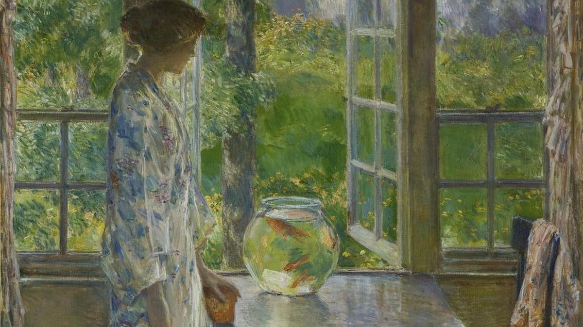 “Bowl of Goldfish” by Childe Hassam is a key image in the Crocker exhibit.