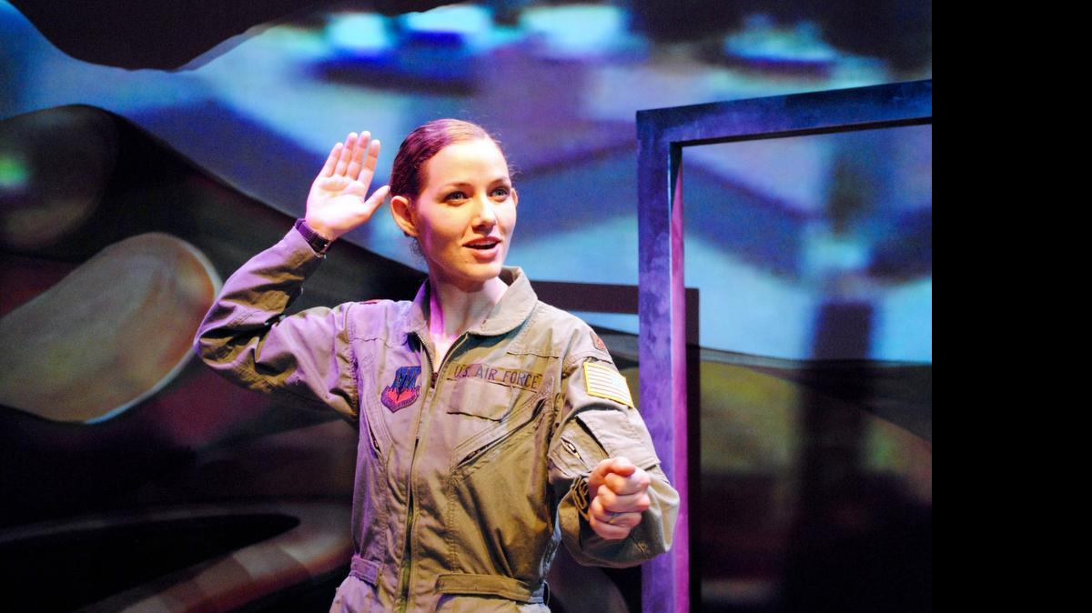 
 Alicia Hunt plays as The Pilot in the B Street Theatre production of “Grounded.”
