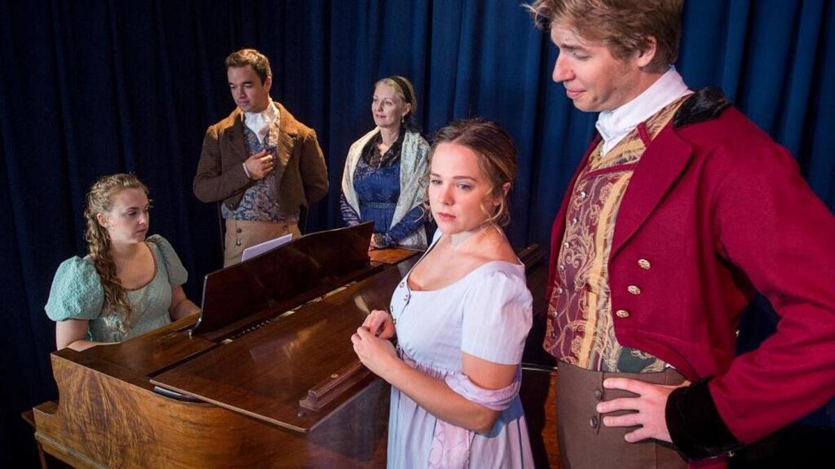 
The cast of “Sense and Sensibility” at Sacramento Theatre Company are, from the left, Lindsey Schmeltzer, Kevin Gish, Ruby Sketchily, Teddy Spencer, and Lenne B. Klingaman. 
