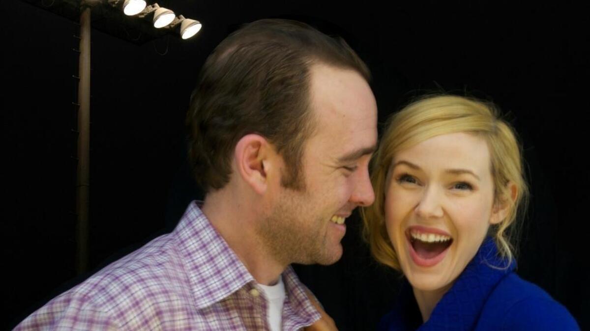 Brian Rife and Brittni Barger in “Love and Baseball,” by Jerry Montoya at B Street Theatre