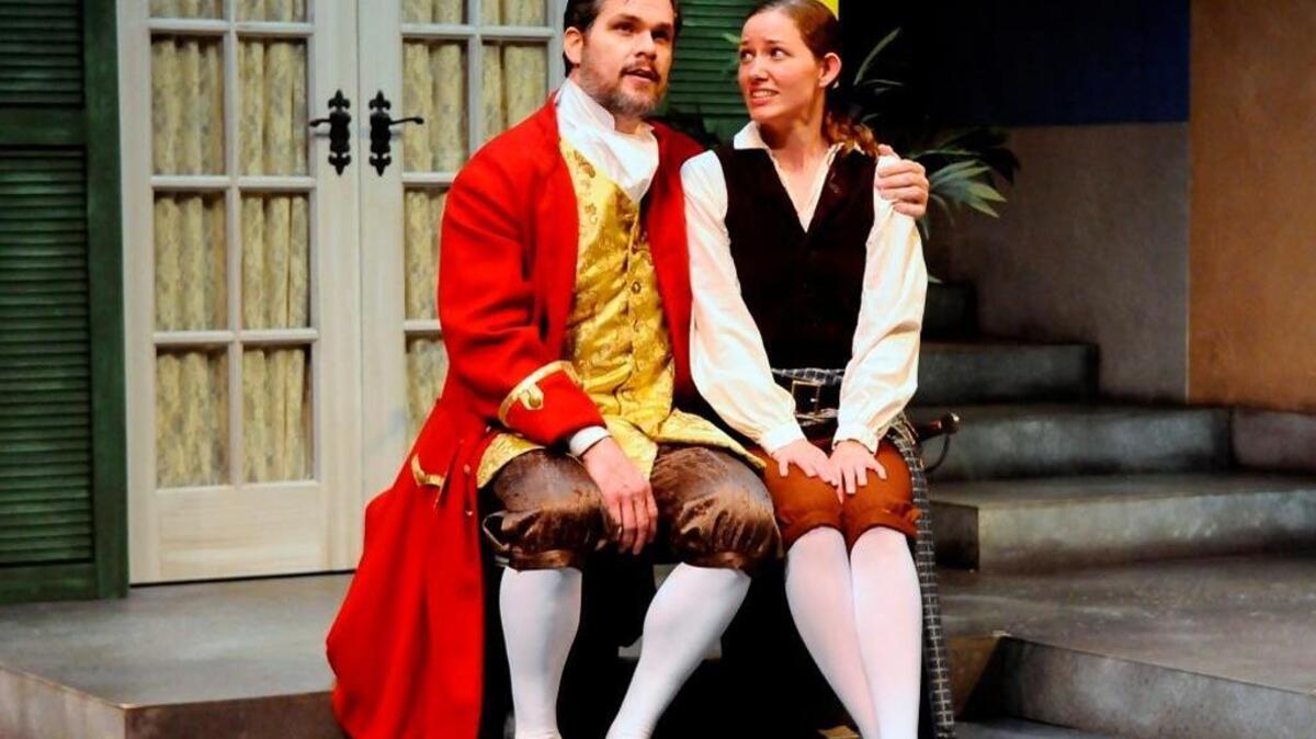 Ryan Snyder as Duke Orsino and Alicia Hunt as Viola in STC’s production of “Twelfth Night.”