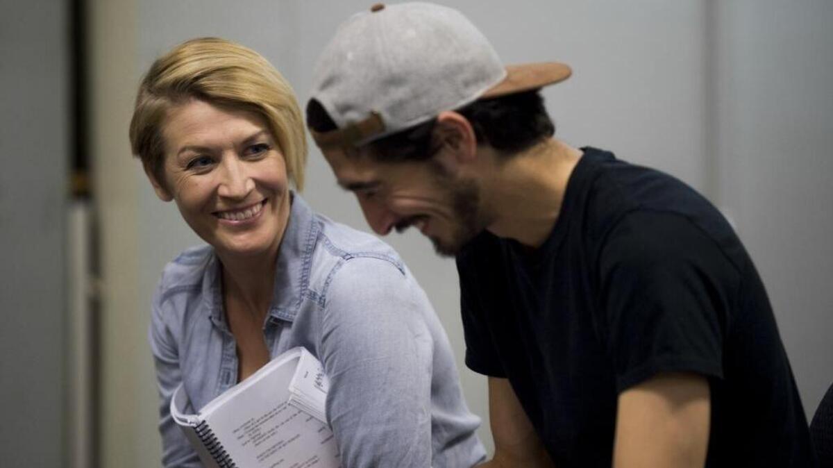 Earlier this month in Sacramento, Melinda Parrett and David Crane rehearse for “I Love You, You’re Perfect, Now Change,” a Sacramento Theatre Company production that opens Wednesday and runs through Feb. 12.