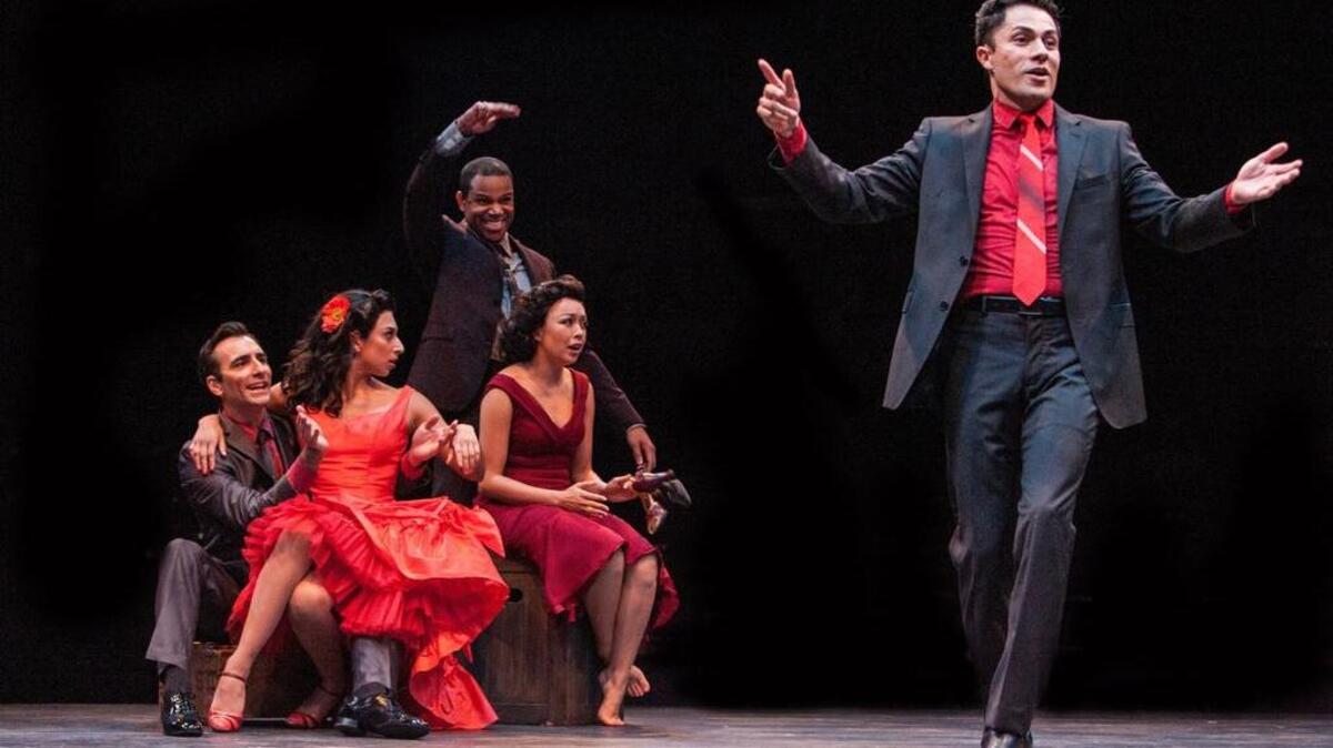 
Music Circus stages “West Side Story” with (from left) Christopher B. Nachtrab, Nibbles, Lauren Boyd Thay Floyd, Naomi Morgan, and German Alexander. 
