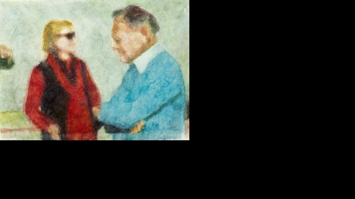 
 Jerald Silva’s “Vacation” shows a dead-on likeness of Silva’s friend and former Sacramento mayor, R. Burnett Miller, right. 
