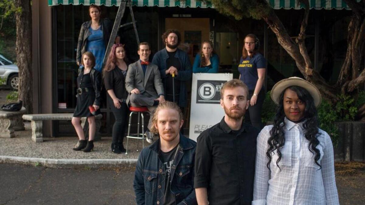 B Street Theatre interns, shown outside the company’s Main Theatre, are showcasing “Tiny Resurrections,” an original work as part of their 10-month internship at the Midtown Sacramento theater.