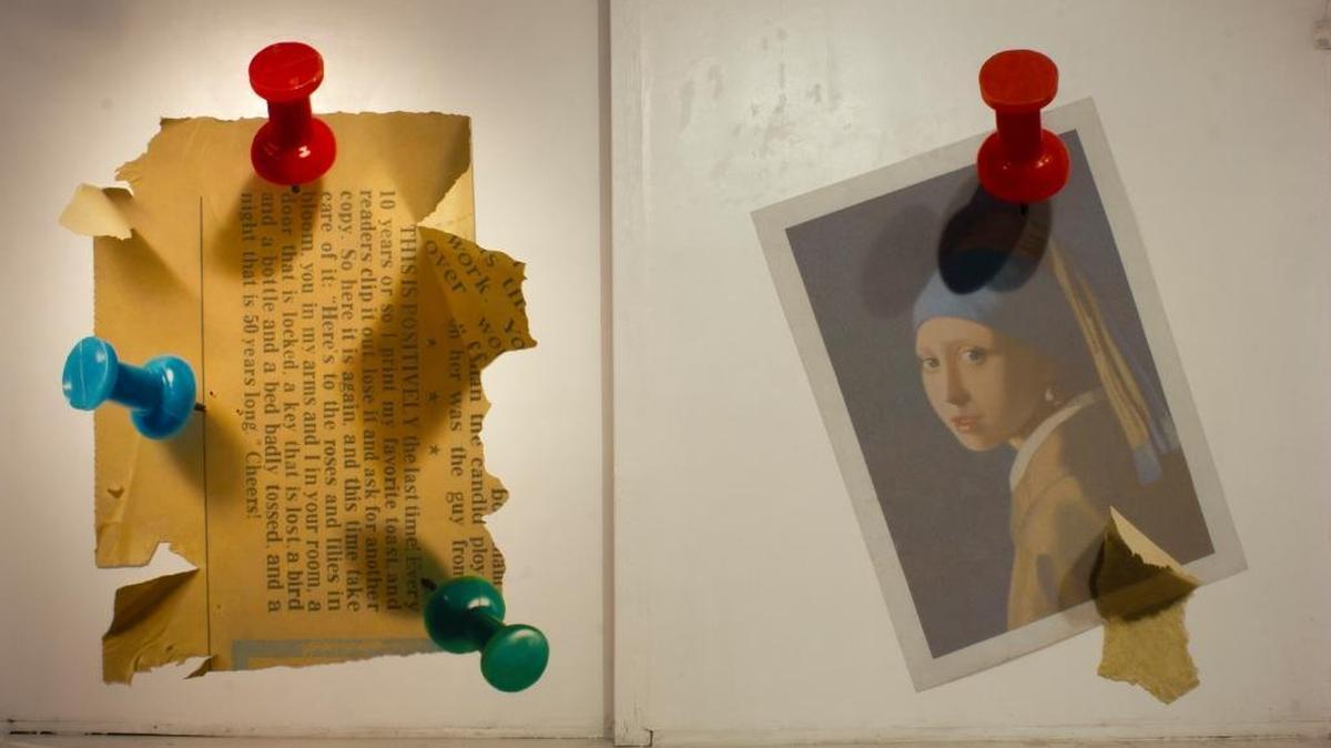 “Toast,” left, and “Vermeer” by David Hollowell are on exhibit at artspace1616.