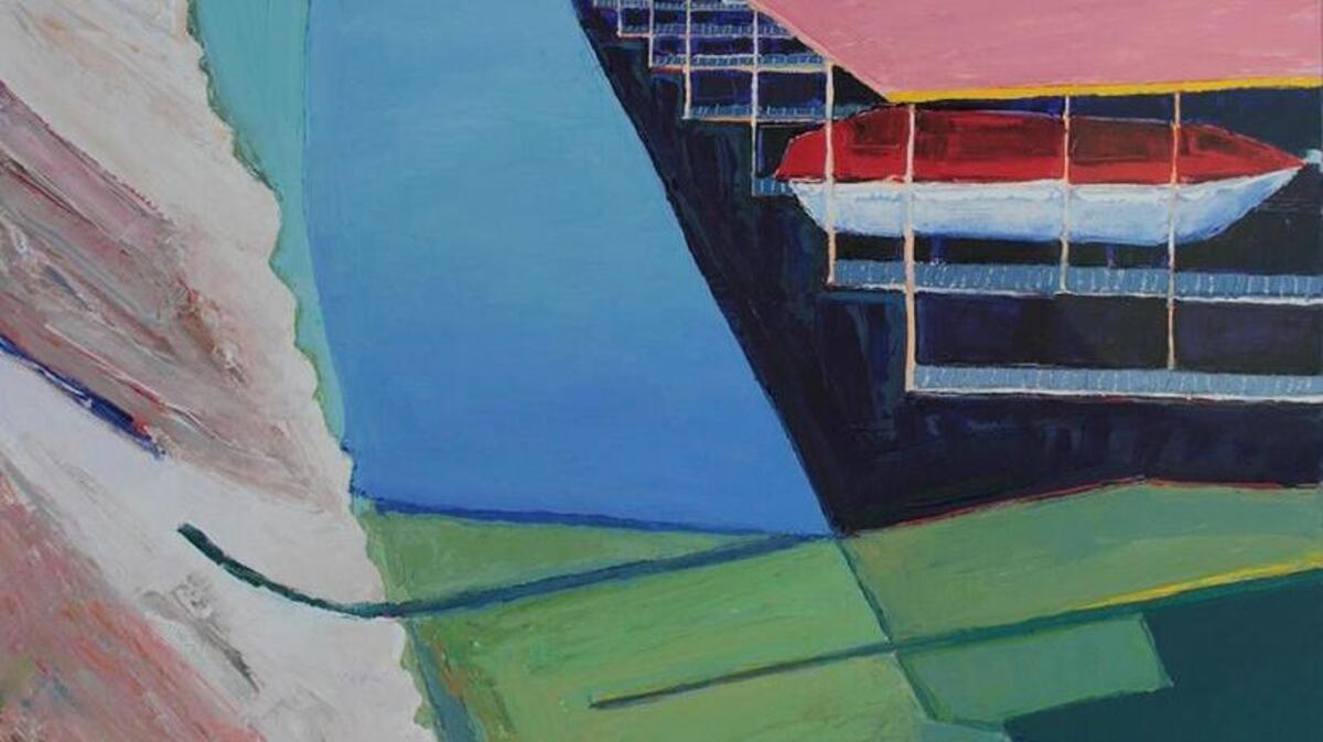 Timothy Mulligan’s “River Marina” is part of his solo show, “Between the Lines,” at Elliott Fouts Gallery.