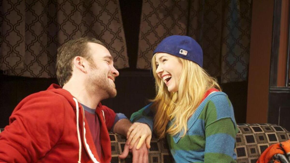 Brittni Barger and Brian Rife in the B Street Theatre production of Jerry Montoya’s “Love and Baseball”