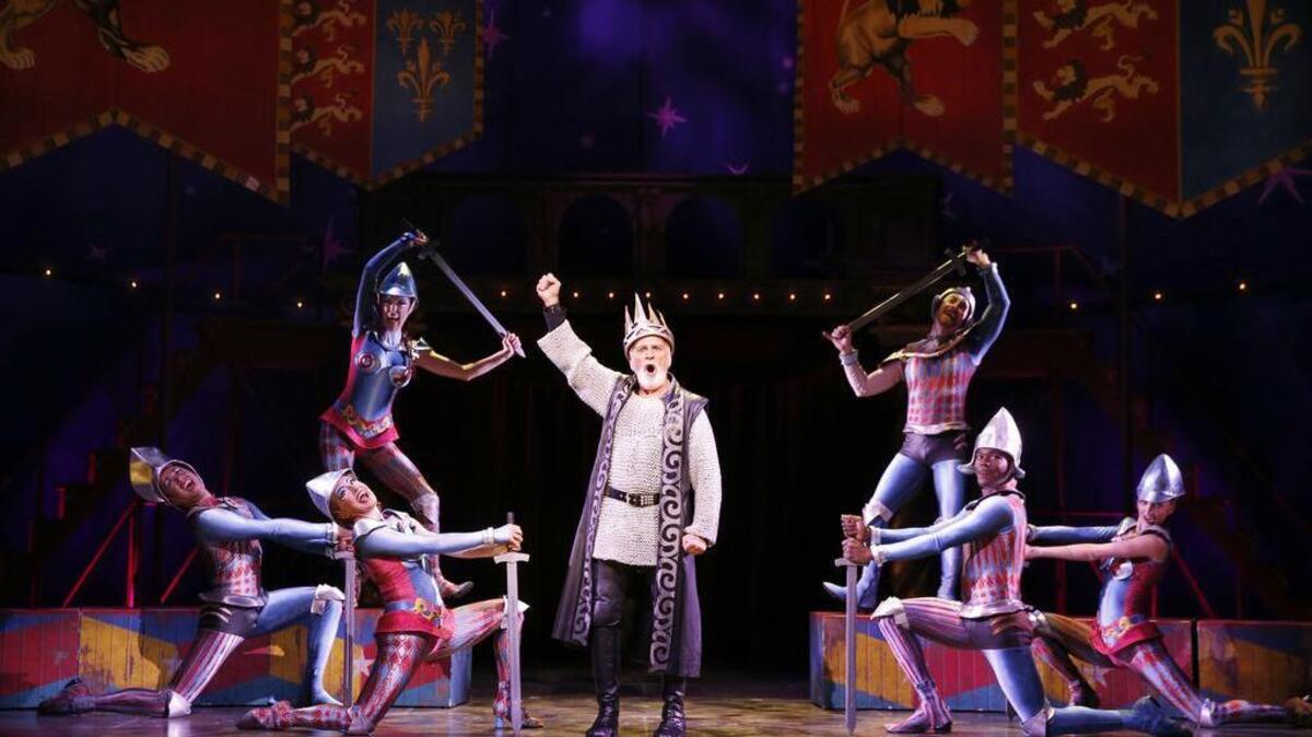 John Rubinstein, center, is Charlemagne in the national tour production of “Pippin.”