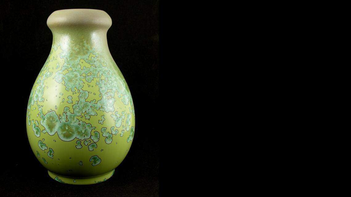 
This porcelain vase is in “Of Cottages and Castles: The Art of California Faience” at the Crocker Art Museum.
