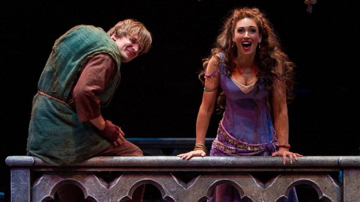 John McGinty as the Hunchback and Lesli Margherita as Esmerelda in the Music Circus production of "The Hunchback of Notre Dame" through Sunday, August 28 at Music Circus.