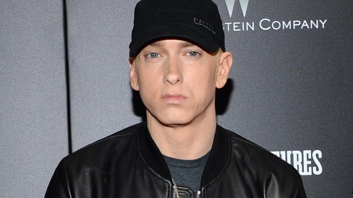 Eminem, seen at a movie premiere in 2015, spoke out against President Donald Trump in recent concerts in England and Scotland.
