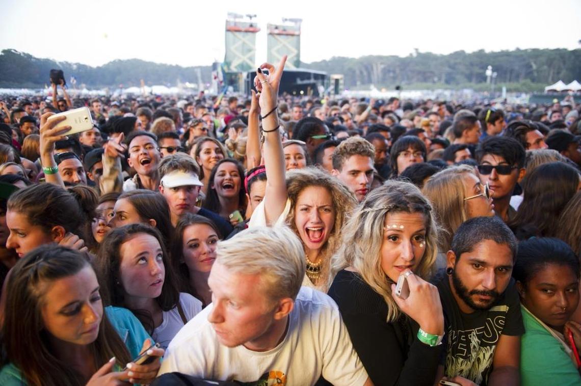 The crowd waits for Kanye West to perform during Outside Lands in 2014 in San Francisco. The music fesetival announced its 2026 lineup on Tuesday, March 3, 2026 as tickets went on sale.