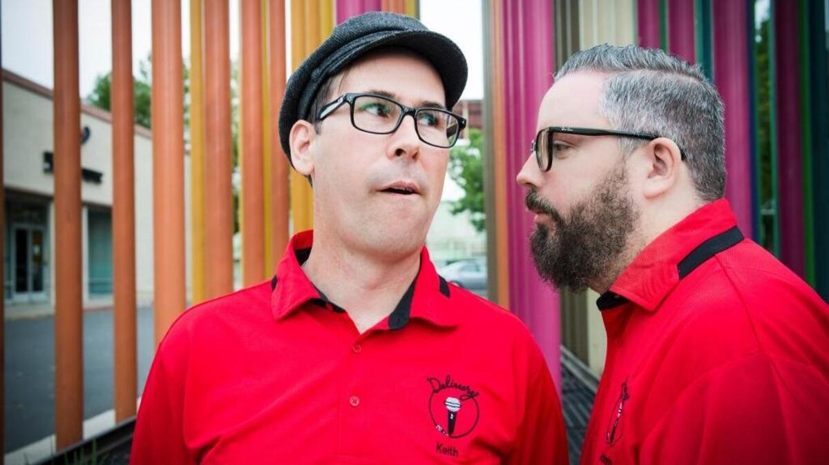 Comedians Keith Lowell Jensen, left, and Johnny Taylor are taking their stand-up sets to private homes.