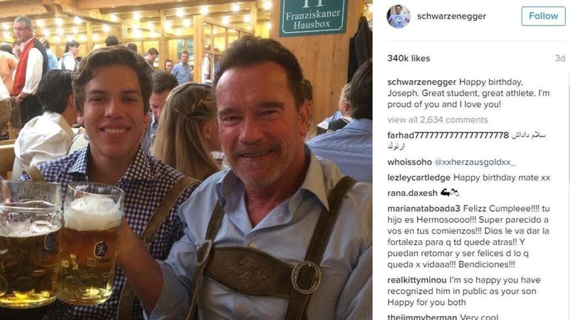 Arnold Schwarzenegger toasts son Joseph Baena in viral Instagram photo