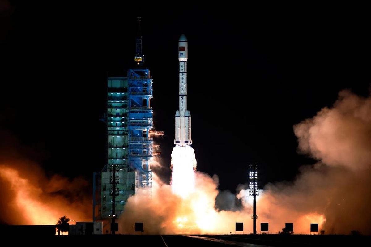 The Long March 7 rocket carrying the Tiangong-2 module blasts off from the Jiuquan Satellite Launch Center in Jiuquan, northwest China's Gansu Province, Thursday, Sept. 15, 2016. China has launched its second space station in a sign of the growing sophistication of its military-backed program that intends to send a mission to Mars in the coming years.
