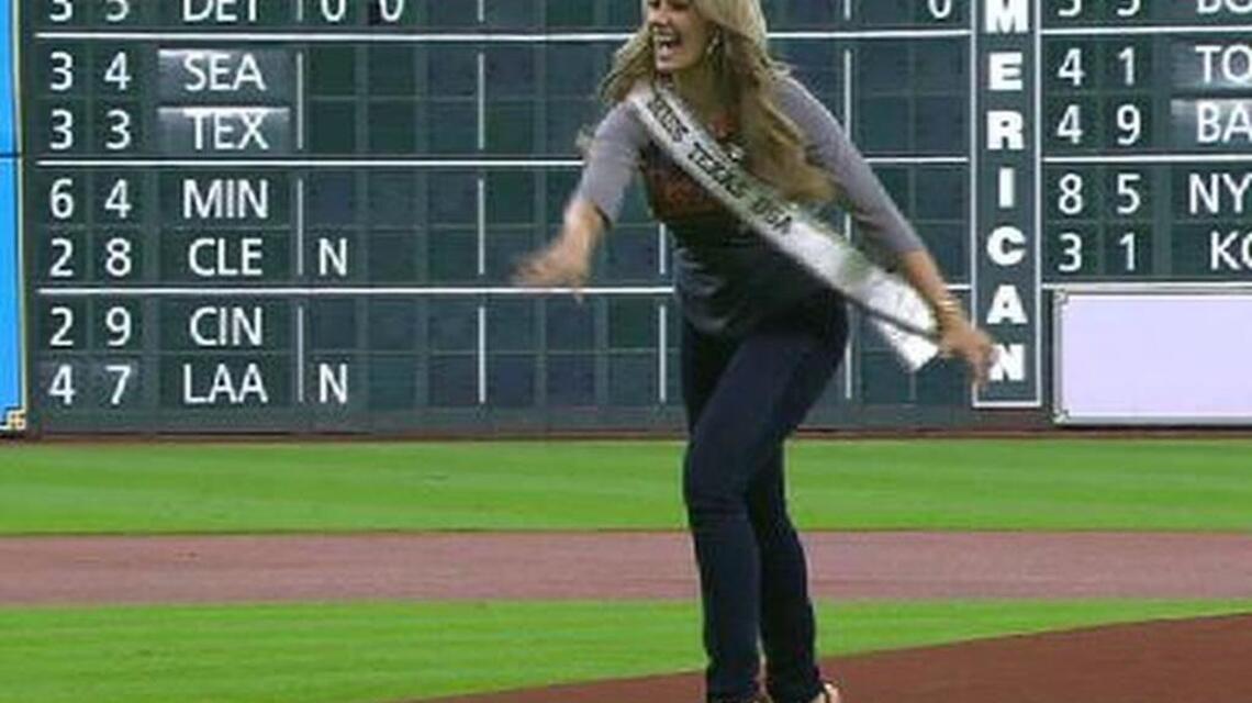 Watch Miss Texas throw bad first pitch, but how does it rank among worse?