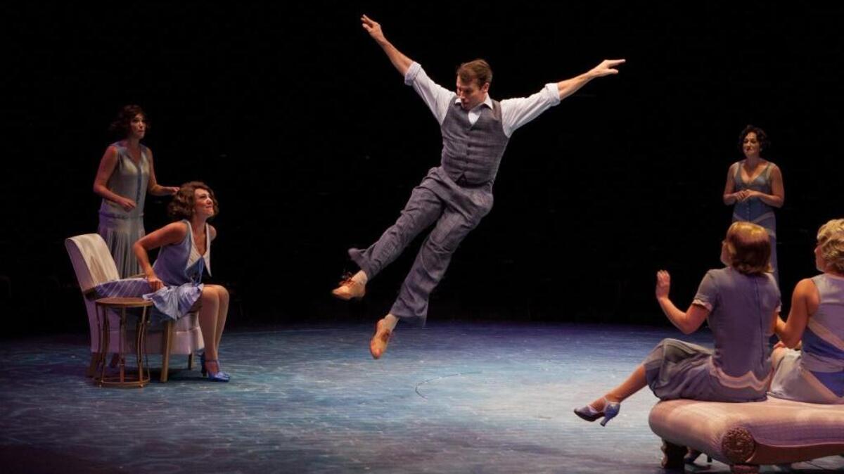 Matt Loehr, center, performs the role of Jimmy Winter with the company of “Nice Work If You Can Get It,” produced by Music Circus at the Wells Fargo Pavilion in Sacramento.