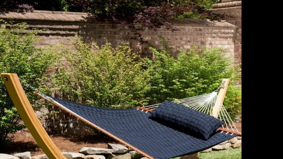 Swing into summer on a hammock, available in multiple styles and price ranges. This one is a soft-weave hammock with an inch of cushiony batting from Hatteras Hammocks. Most people buy a backyard hammock for somebody else, according to Brian Lawrence of Emigh’s Outdoor Living in Sacramento.