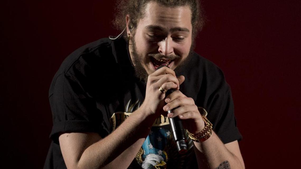 Rapper Post Malone performs during an opening act for Justin Bieber’s Purpose World Tour at Sleep Train Arena on Tuesday, March 15, 2016, in Sacramento, Calif.
